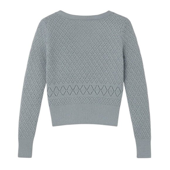 WET SEAL Silver Gray Metallic Diamond Pointelle Sweater - Size Medium - Picture 2 of 5